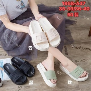 Dép quai ngang nữ khoá vuông đế cao 5 cm Dép đế vuông đế phẳng