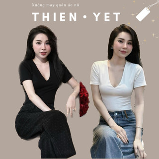Áo thun croptop tay ngắn cổ V TIM MC dáng ngắn thời trang nữ - Thiên Yết