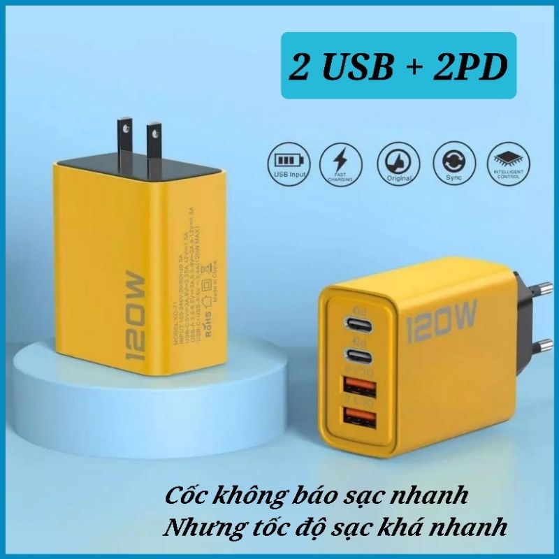 Củ sạc 120W 4 cổng 2 cổng USB + 2 cổng PD
