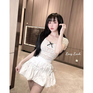 Set áo ren đính nơ mix chân váy boom bồng bềnh