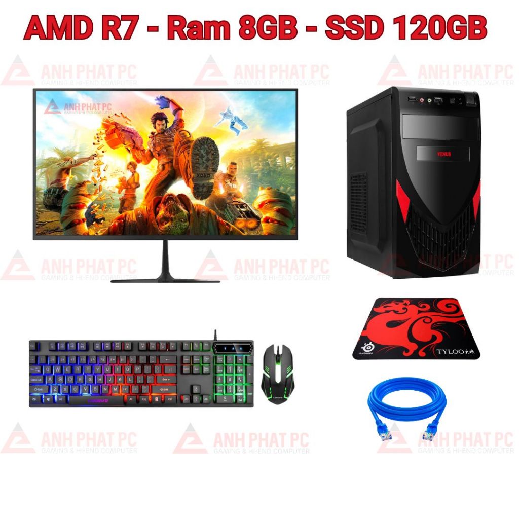 Máy tính để bàn chơi game AMD R7 Ram 8GB SSD 120GB bảo hành 12 tháng