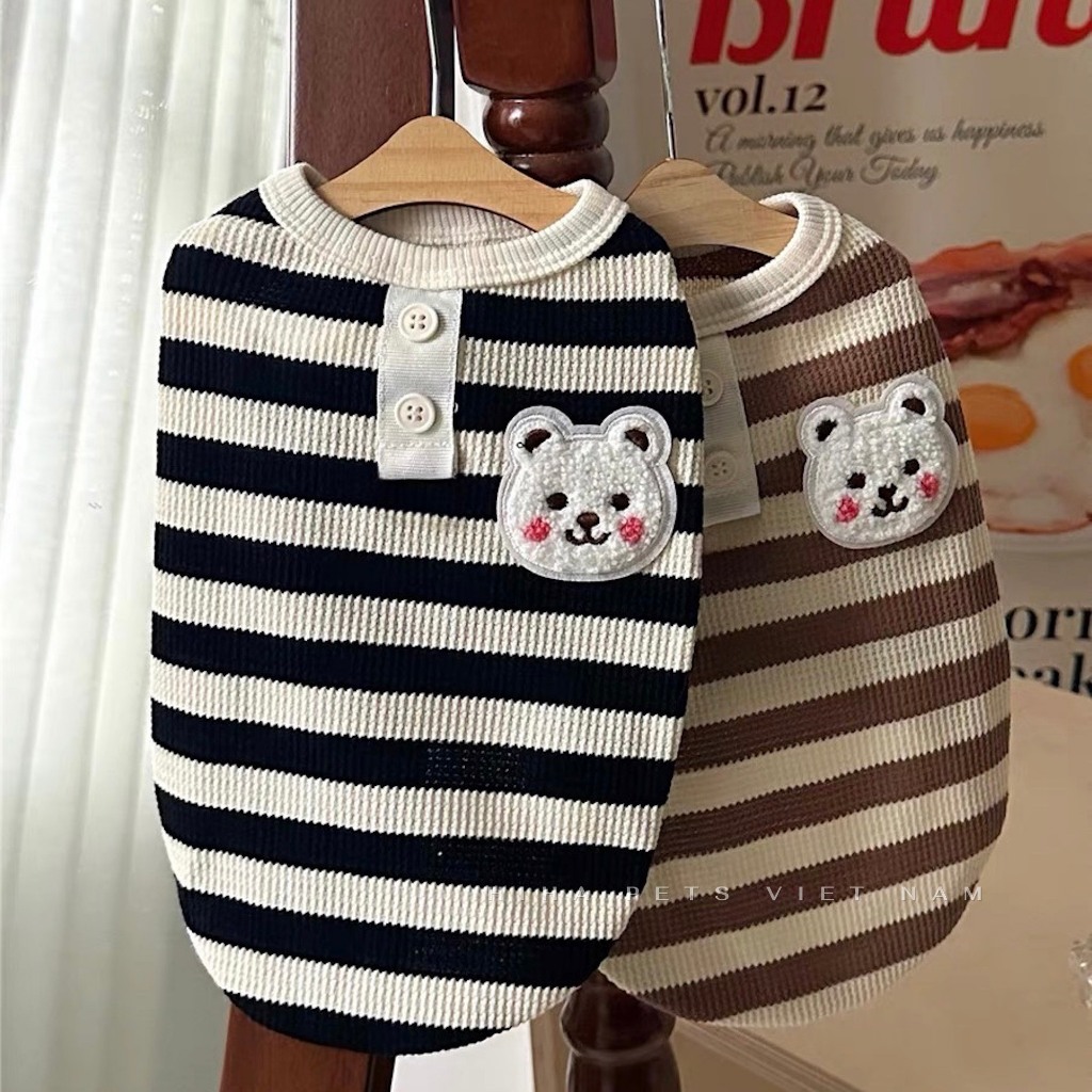 Áo Thun Ba Lỗ Sọc Gấu Cho Chó Mèo Thú Cưng Mát Quần Áo Thú Cưng Thiết Kế Cao Cấp Mùa Hè Hiha Pets.