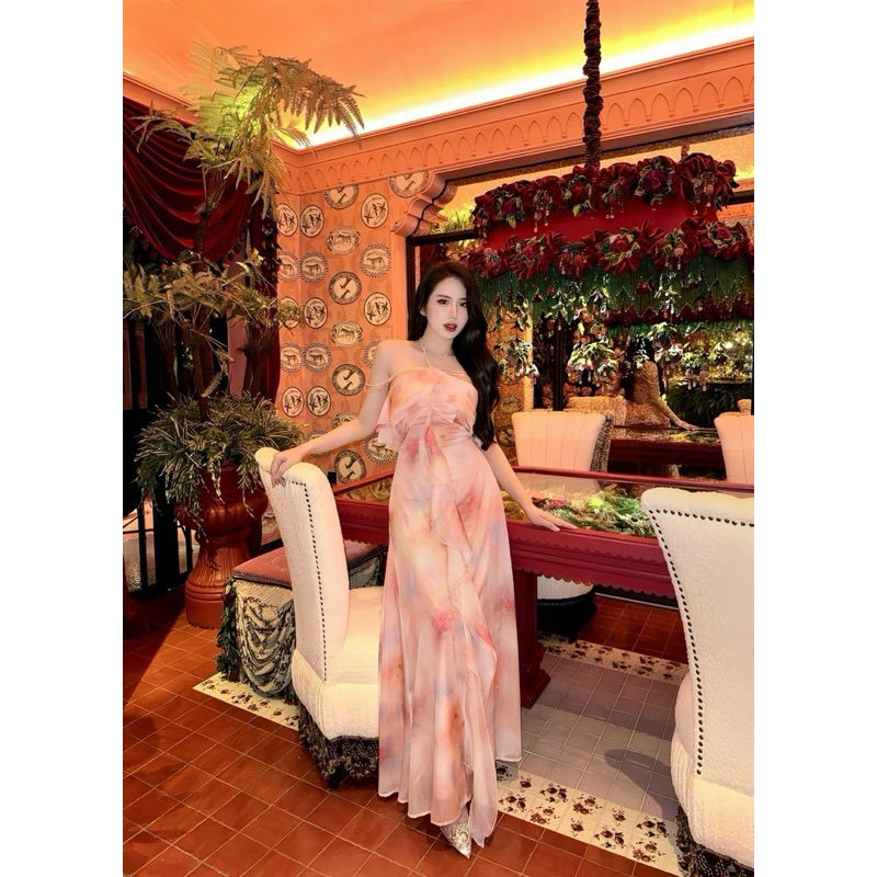 maxi yếm tơ bèo rớt vai đá