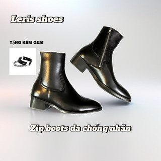 Leris shoes-Giày Zip Boots nam, giày da nam cao cổ, khoá kéo đi dễ. Đế cao su cao 5cm