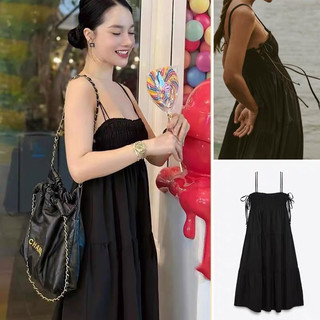 Đầm 2 dây buộc dây cạnh viền zara xuất