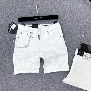 Quần cộc short bò Dsq2 hoạ tiết nhăn wash rách xước đính móc xích cạnh xườn chữ d2 cao cấp