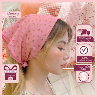 Khăn vải bandana, khăn turban TIEMMAYKEOKEO tone hồng baby chất liệu cotton siêu mềm kích thước 50x50cm K09