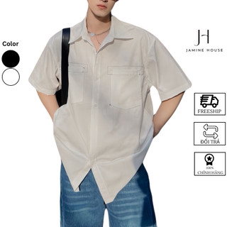 Áo Sơ Mi Nam Nữ JAMINE HOUSE Lụa Mango Form Rộng Tay Lỡ Thiết Kế Chỉ Ngang Túi Unisex
