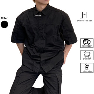 Áo Sơ Mi Nam Nữ JAMINE HOUSE Tay Ngắn Lụa Mango Nút Bấm TAG CỔ PROJECT Form Rộng Phong Cách Unisex Menswear