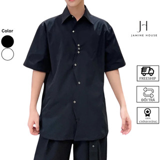 Áo Sơ Mi Nam Nữ JAMINE HOUSE Tay Ngắn Lụa Mango Kiểu Nút Lượn Sóng Form Rộng Phong Cách Unisex Menswear