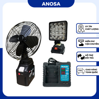 Combo 4 món (quạt 8inch, đèn led 16 bóng, pin 20 cell, sạc bàn) chân phổ thông Makita 4cm