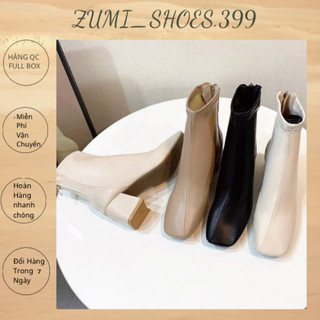 Giày bốt boot da nữ cao cổ đế vuông cao 5cm, khoá kéo, đường chỉ chéo