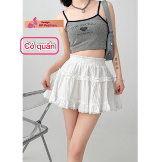 Chân váy bèo xoè dáng ngắn phối ren, váy nữ vàng hồng có quần trong tôn dáng G846