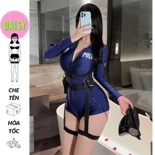 [ĐÁY MỞ ĐƯỢC - ĐỦ SIZE 40-87KG] Cosplay nữ cảnh sát Hongkong gợi cảm - bodysuit hóa trang đội đặc nhiệm Police Halloween