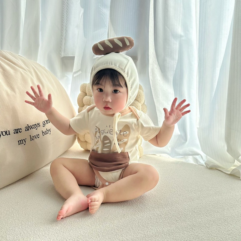 Set Bộ BodySuit Cover Bánh Mỳ Ikii Kèm Mũ cho em bé  từ 5-13kg IKII02