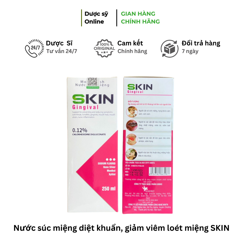 Nước súc miệng diệt khuẩn, giảm viêm loét nhiệt miệng, viêm họng, nấm miệng,khử mùi hôi - Skin Gingi