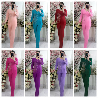 Bộ Bà Ba Ép Đá Chim Công Quần Ống Nhỏ