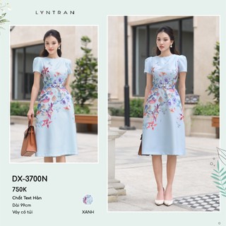 Đầm họa tiết dự tiệc dáng xòe, váy xòe dạo phố cổ leo ngắn tay vai bồng LYNTRAn DX-3700N