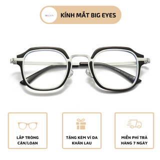 Kính mắt giả cận nam nữ big eyes màu đen silver, thay cận được