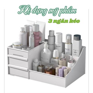  Kệ Đựng Mỹ Phẩm Kệ Để Đồ Trang Điểm Mini 3 Tầng 2 ngăn kéo - Kệ đựng Đồ Đa Năng Nhiều Ô Có Ngăn Kéo - KỆ 3N2T TRẮNG 