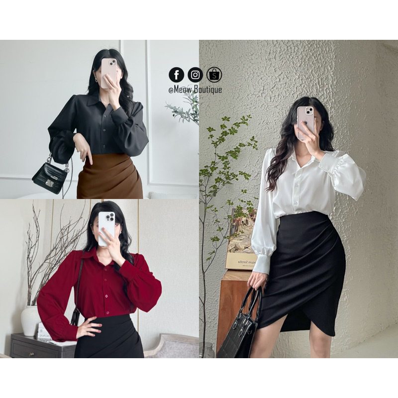 Sơ mi tay phồng công sở nữ 3 màu trending Meow Boutique