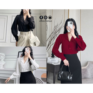 [Hình thật] Sơ mi cổ vest tay dài chất Lụa cao cấp Meow Boutique