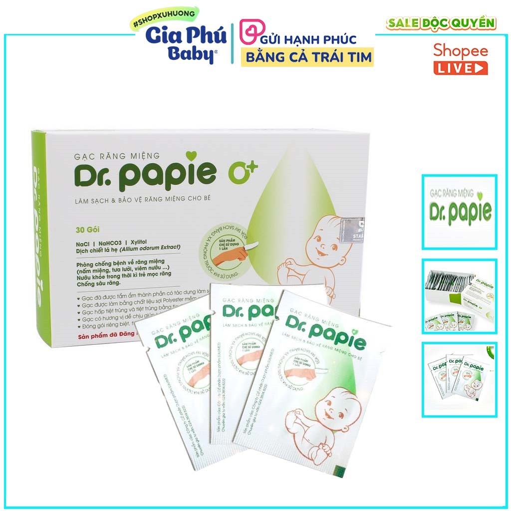 Gạc Rơ Lưỡi Dr. Papie ( hộp 30 cái ) cho bé sơ sinh hàng chính hãng