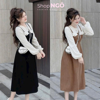 Đầm váy nữ đi chơi chất tăm nhung phối lụa cổ tròn tay dài 2 màu tiểu thư thanh lịch dành cho nàng xinh xắn