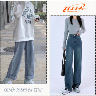 Quần bò ống rộng nữ TEEFA  , quần jeans nữ ống rộng lưng cao, nhiều màu