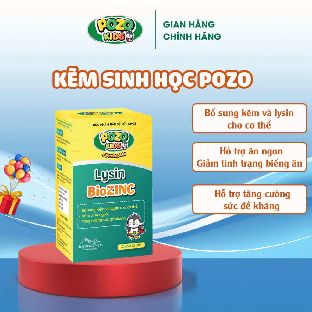 Kẽm Sinh Học Pozokids Lysin BioZinC Giúp Trẻ Ăn Ngon, Tăng Sức Đề Kháng - Hộp 20 gói