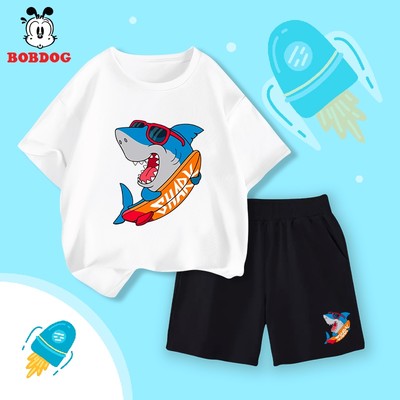 Đồ bộ bé trai BOBDOG set áo thun cotton quần đùi da cá in hình cá mập cute CQ- BDO74 cho bé