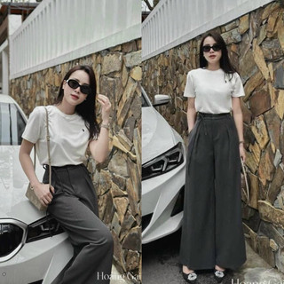 Quần suông ống rộng phối dây nơ siêu xinh , quần nữ ống suông siêu tôn dáng