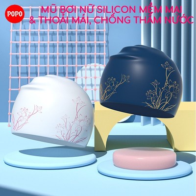 Mũ bơi dành cho nữ CA64 POPO chất liệu silicon đàn hồi, co giãn tốt, chống thấm nước