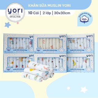 Hộp 10 khăn sữa nhăn muslin yori 2 lớp cho bé sơ sinh