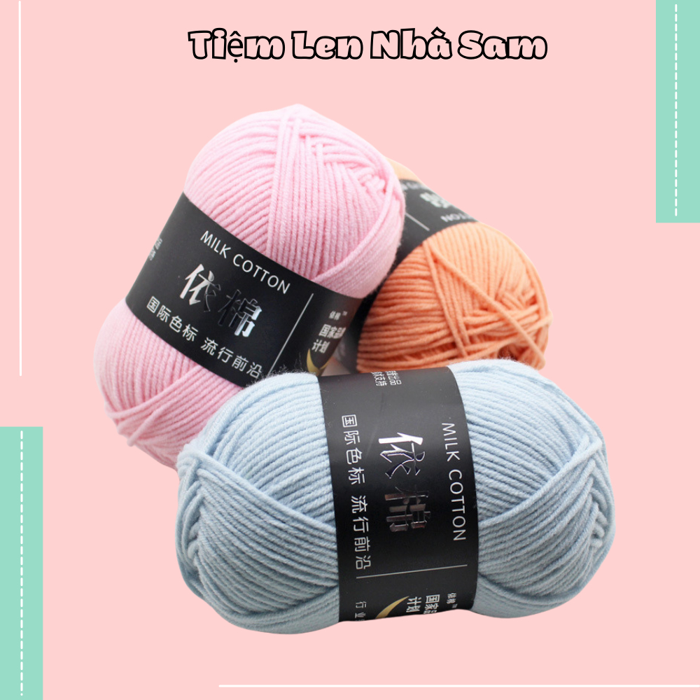 Len Milk Cotton 50g dùng để đan móc khăn, mũ, áo, hoa, thú bông len gồm 81 màu | Tiệm Len Nhà Sam