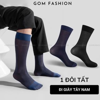 Tất giày tây nam cao cấp GOMTAT chất liệu sợi Nylon, họa tiết sọc gân, siêu mỏng xuyên thấu, mềm mịn - D16-A094-1DOI