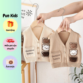 Áo gile thu đông phong cách Hàn Quốc họa tiết 3 chú gấu đáng yêu cho bé từ 7 - 18Kg AMĐ47