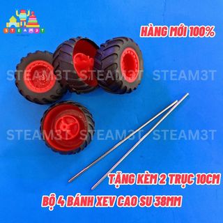 4 bánh xe cao su mini đường kính 38mm kèm 2 trục dài 100mm DIY mô hình - LK0354