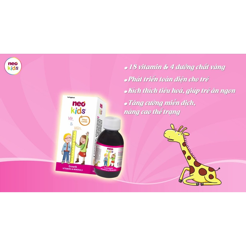 Siro ăn ngon Neo Kids Growth - 19 Vitamin, khoáng chất giúp bé yêu đủ chất cao lớn mỗi ngày 150ml