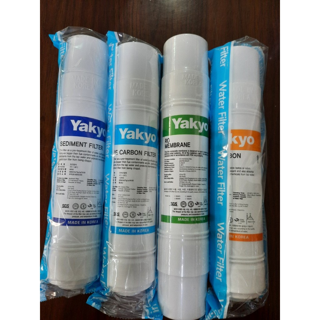 Combo 4 lõi lọc Yakyo (lõi lọc thô, lõi carbon đầu, lõi RO, lõi bost carbon)