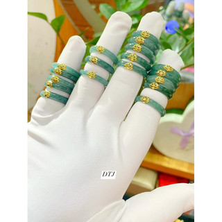 Phụ kiện nhẫn lam ngọc bọc hoa sen bình an may mắn KLJ