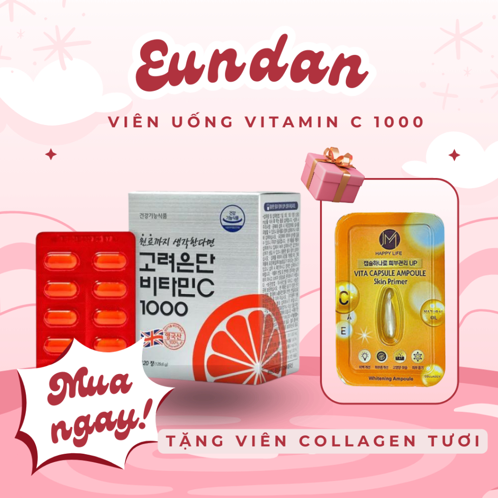 Viên uống trắng da Vitamin C + D Eundan 1000mg hộp 120 viên