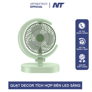  ARTNEXTECH - Quạt Tích Điện Hình Trăng Khuyết Quạt Để Bàn Gấp Gọn Kèm Đèn Led Công Suất Lớn 3 Chế Độ Gió PIN Siêu Khỏe 
