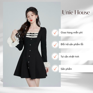 Đầm thiết kế tiểu thư tay dài phối bèo xinh xắn