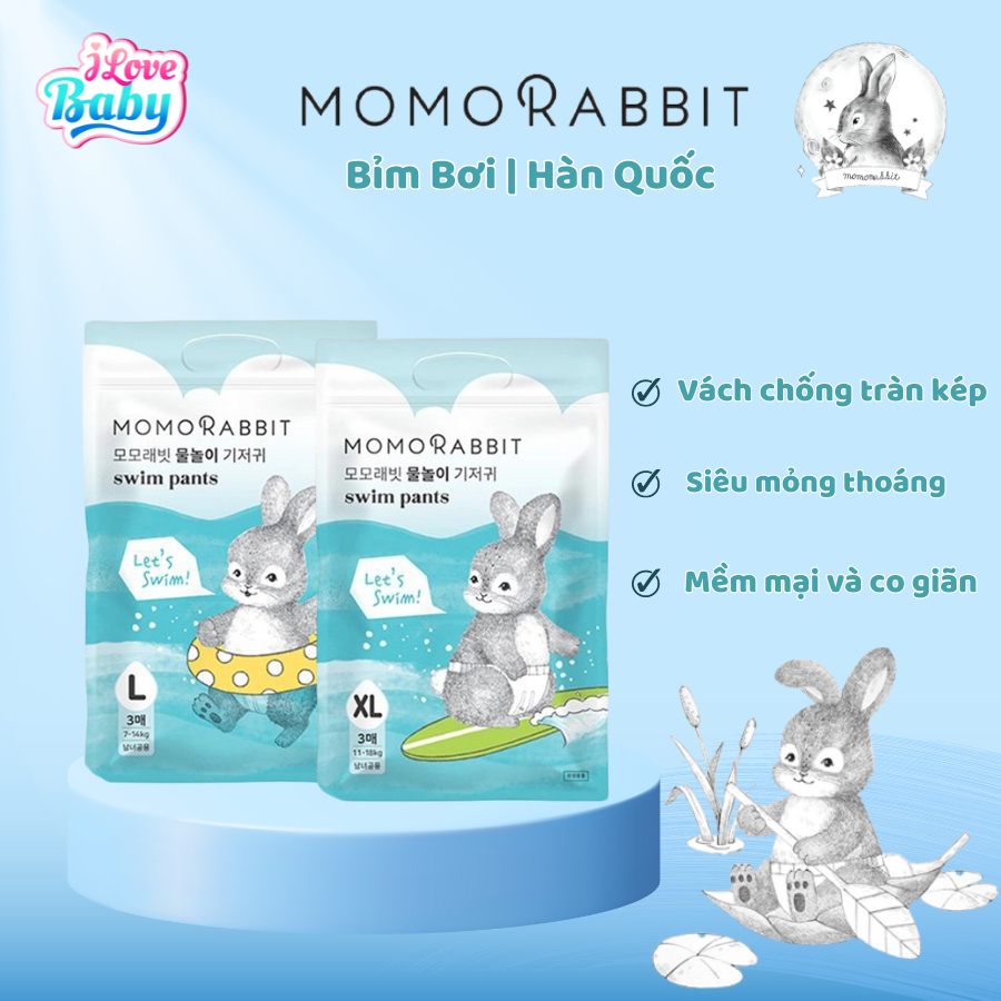 Bỉm quần bơi Momo Rabbit Hàn Quốc ngăn nước biển thấm, chống trào tuyệt đối cho bé 2 size L/XL