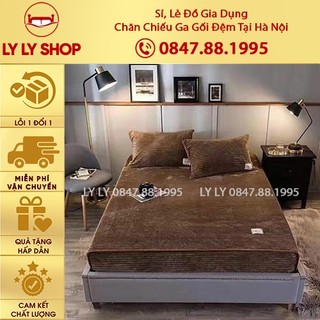 Ga nỉ nhung, bộ ga kèm vỏ gối nỉ nhung kẻ tăm cao cấp xuất hàn - Siêu Giá Rẻ