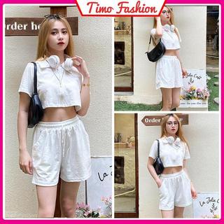 Set đồ nữ, Set bộ Croptop ngắn tay phong cách Hàn Quốc chất liệu cotton dày dặn thoáng mát, mặc đi biển đi chơi BTNN97