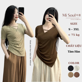 Áo thun cộc tay thiết kế nhún eo mix dây ngang bigsize misoul, áo thun nhún eo 272