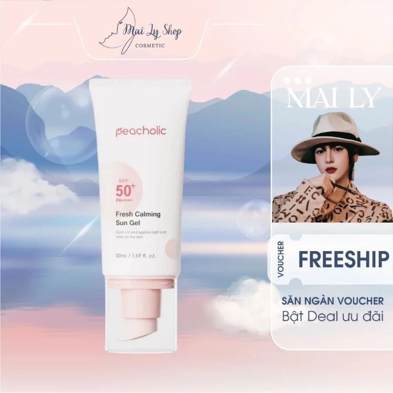 (MẪU MỚI) KEM CHỐNG NẮNG NÂNG TONE KIỀM DẦU PEACHOLIC FRESH CALMING SUN GEL SPF 50+ PA++++