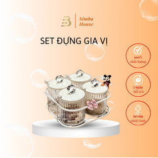 Set 4 hộp đựng gia vị trong suốt cao cấp, lọ đựng gia vị có nắp đậy, thìa chất liệu nhựa pp tặng khay đựng - simba house
